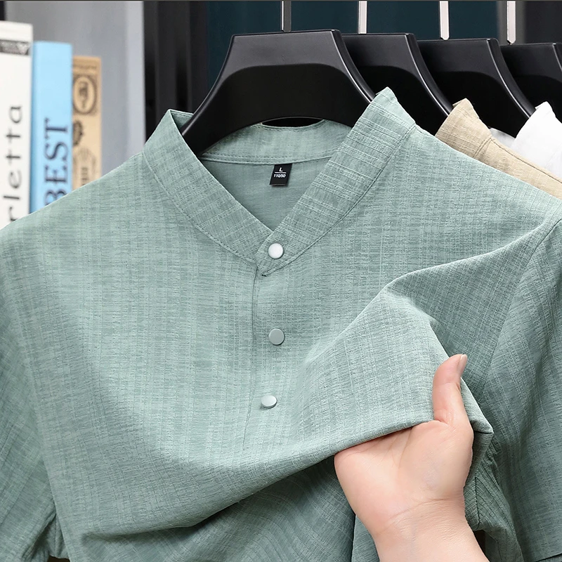 Home Textiles - Летняя мужская рубашка с воротником-стойкой и