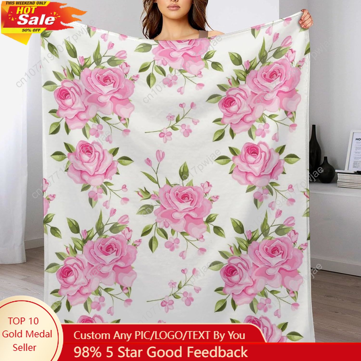 Quality Home Textiles - Одеяло с розовым цветком, цветочный декор,